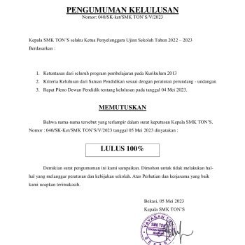 PENGUMUMAN KELULUSAN TAHUN PELAJARAN 2022/2023